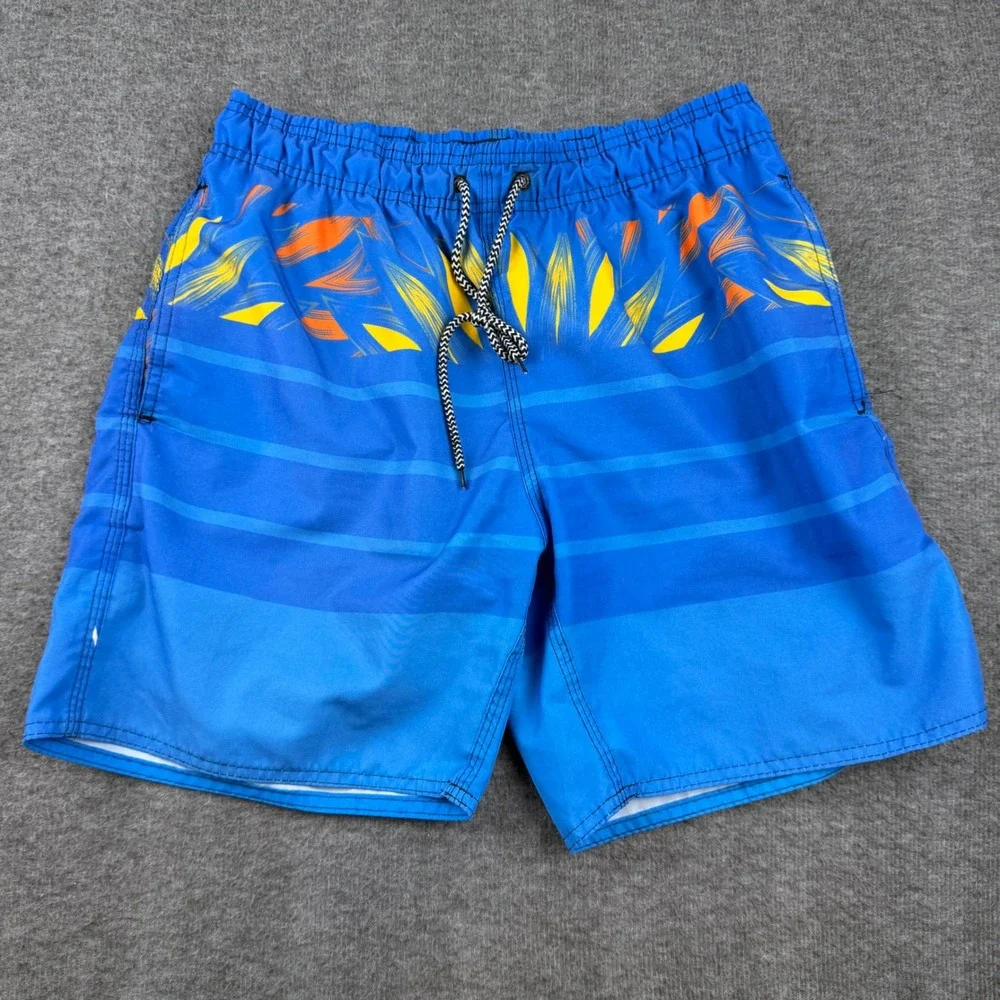Ventury‎ Swim Trunks Mens Blue Tropical Graphic Board Shorts Drawstring Brazil